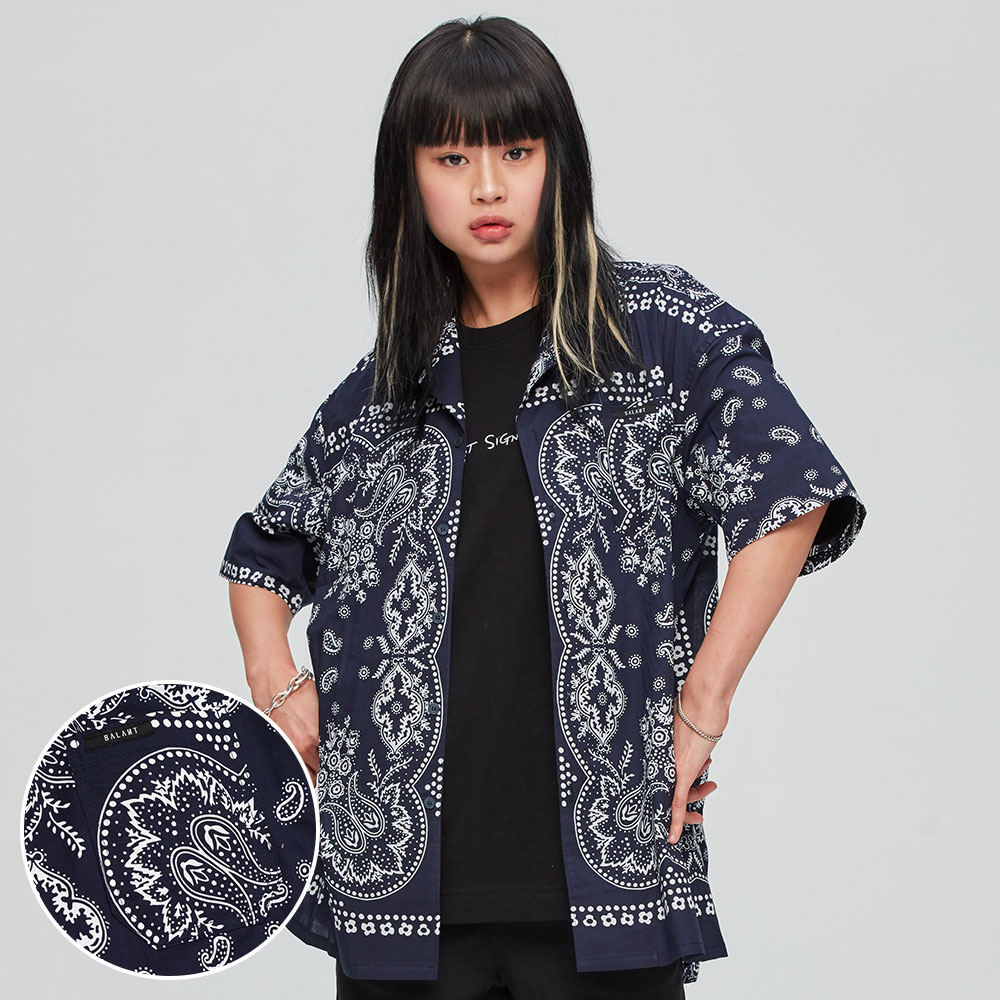 オリジナルペイズリーストレートシャツ（ネイビー）