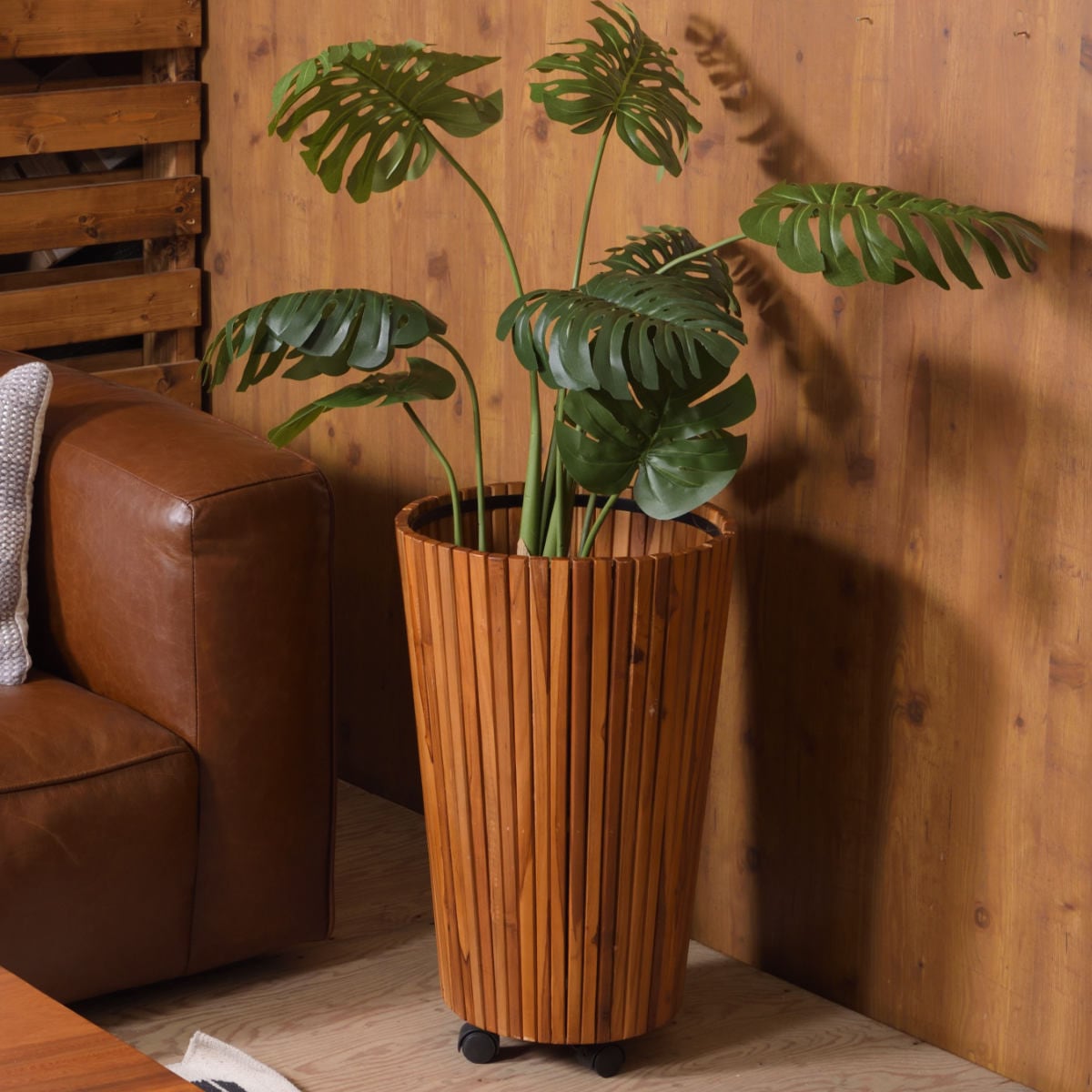 プランター ウッドプランター L 直径39x高さ65cm 植木鉢カバー ポットカバー プランターカバー 鉢入れ 鉢植え かご 9号鉢用 ロング 木製 鉢カバー バスケット 天然木 チーク 植物