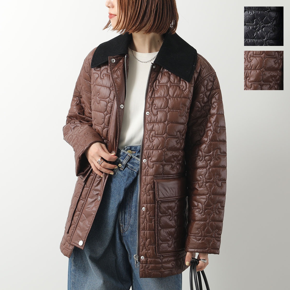 GANNI ガニー キルティングジャケット Shiny Quilt Midi Jacket W0343 W0397 レディース ブルゾン 中綿 軽量 ミディ丈 カラー2色