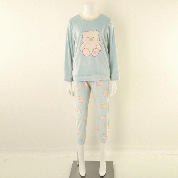 プラス極細糸クマ刺繍レディースホームウェアセットVEP378FSSG