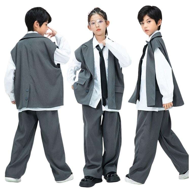 [新品入荷]キッズダンス衣装 スーツ セット 子供服 ヒップホップ 衣装 男の子 女の子 ジャケット 袖なし パンツ ダンス衣装 スーツ キッズ KPOP 練習着 かっこいい 7,271円