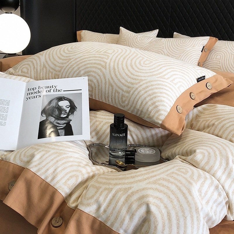 純綿起毛軽い高級寝具4点セット秋冬用厚手純綿ボタンベッドシーツ掛け布団カバーボックスシーツセット