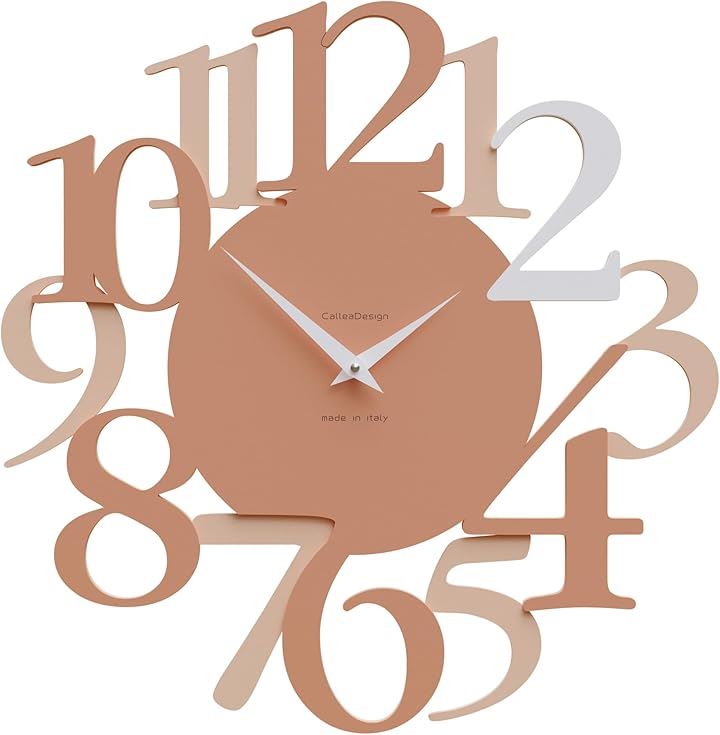 イタリア工房の熟練職人による手作り掛時計 壁掛け時計 Russell サイズ44x45cm MADE IN ITALY イタリア製 おしゃれ 静音 木製 一生もの ギフト(テラコッタ)
