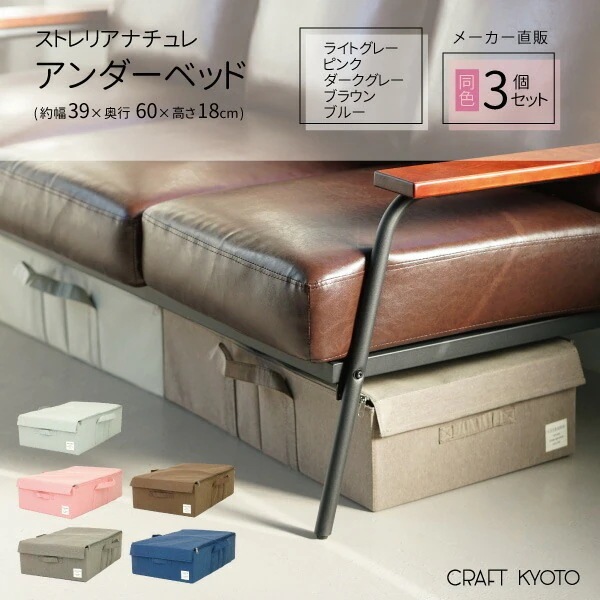 ストレリアナチュレ アンダーベッド 同色3個セット フタ付き 幅39 奥行60 高さ18cm ボックス ケース ベット下収納 衣類収納 折畳 おもちゃ ラック クローゼット 子供部屋 衣替え 新生活