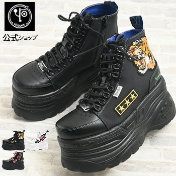 【公式】 ヨースケ 厚底スニーカー レディース ハイカット ワッペン 歩きやすい 9.0cm 厚底フラット