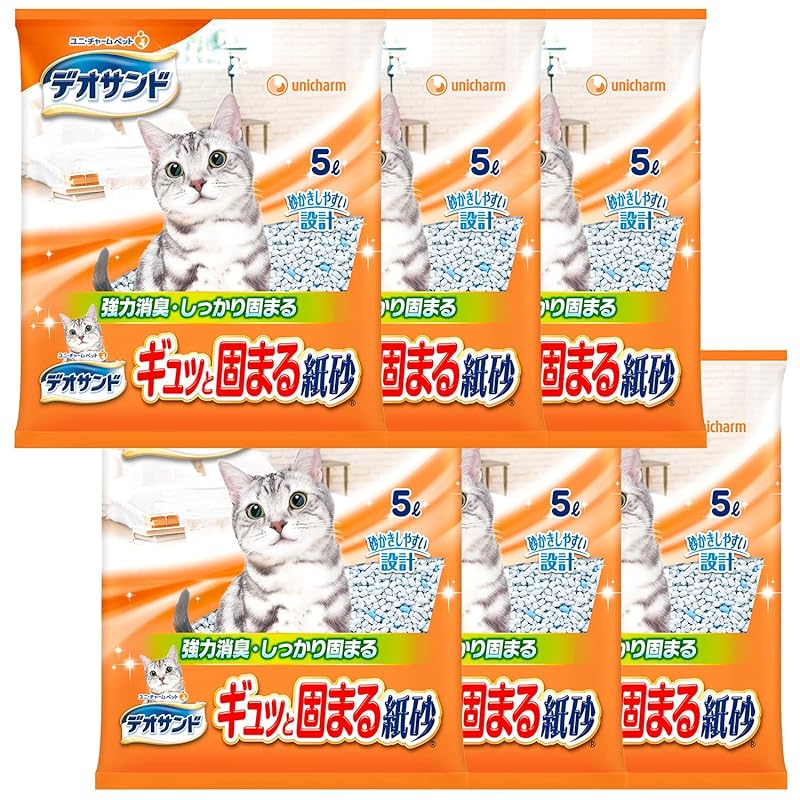 【まとめ買い】デオサンド 猫用 サンド ギュッと固まる 紙砂 30L(5L×6) おしっこ ペット用品 ユニチャーム