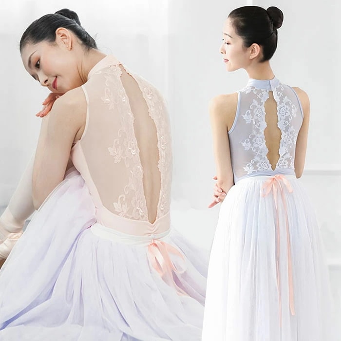 バレエ レオタード 大人 レース ハイネック スカートなし 刺繍レース 背中 美しい エレガント 大人バレエ レッスン着 練習 大人 ジュニア バレエ用品 可愛い バレエレオタード 大人用 ダンスウェ