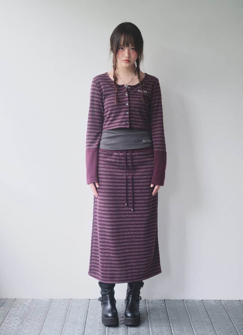 【AS"ON】 BEN STRIPE LONG SKIRT / PURPLE 正規品
