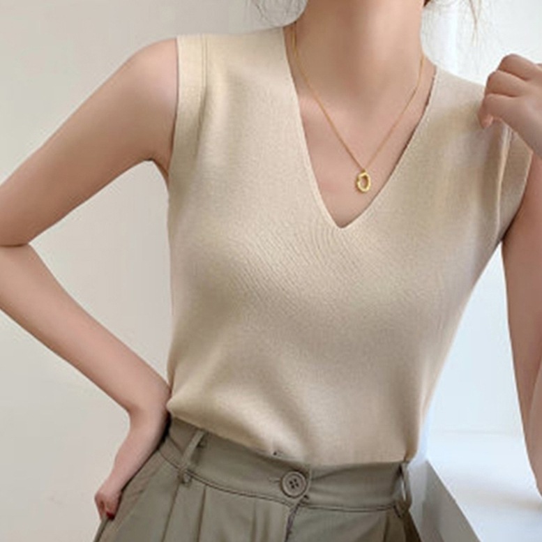 タンクトップ トップス ノースリーブシャツ レディース シャツ ノースリーブ カットソー Vネック インナー 無地 黒 灰色 白 ベージュ ブラック グレー ホワイト オシャレ シアー シンプル
