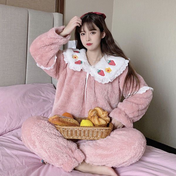 ロング パジャマ パジャマ プリンセススタイル コーラルフリース レディース 上下セット 冬ファッション シンプル パジャマ 秋冬 ホームウェア
