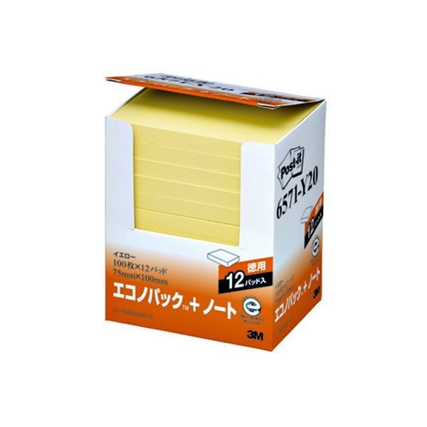 （まとめ） 3M ポストイット エコノパック ノート 再生紙 75×127mm イエロー 6551-Y20 1パック（12冊） 〔×2セット〕 代引不可 たのめーる3M ポスト・イット エコノパック 強粘着ノート 50×50mm 4