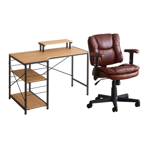 ホームテイスト SH-23-RLSET ロッキング機能付きレザー調デスクチェア 2点セット【BarrowLubbock】 SH/ライトブラウン メーカー直送