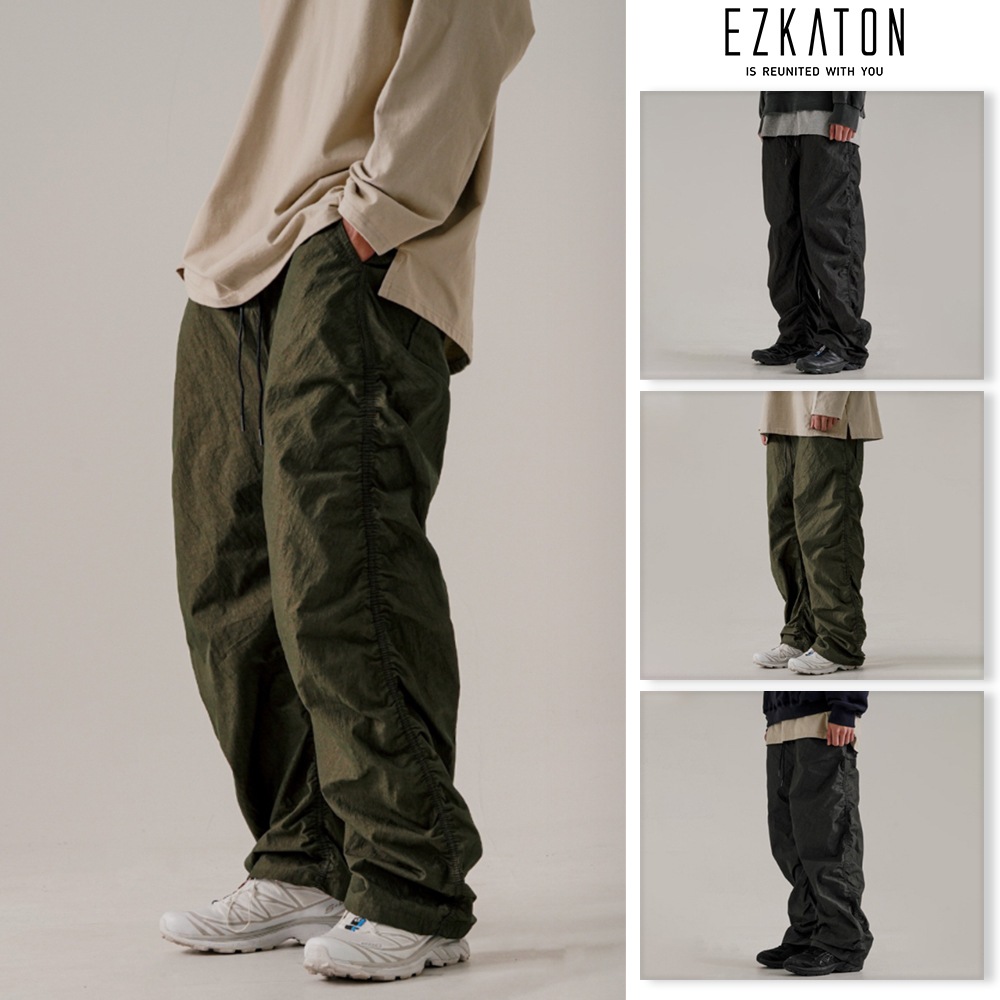 [EZKATON] Pigment shirring parachute pants