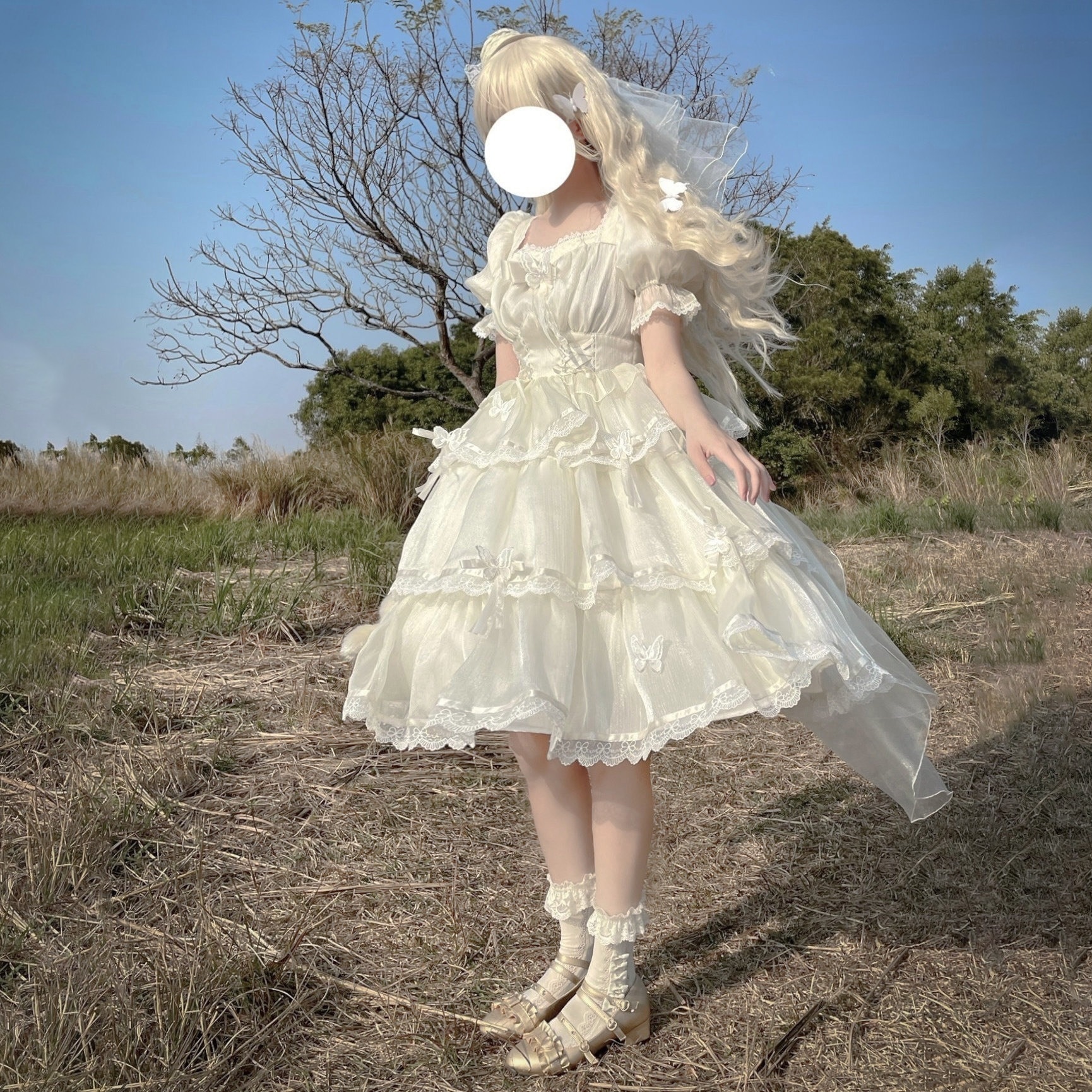 wfオリジナル ロリータ ロリータドレス 成人式 オプフラワー 結婚式 エレガント パフスリーブ 誕生日プレゼント