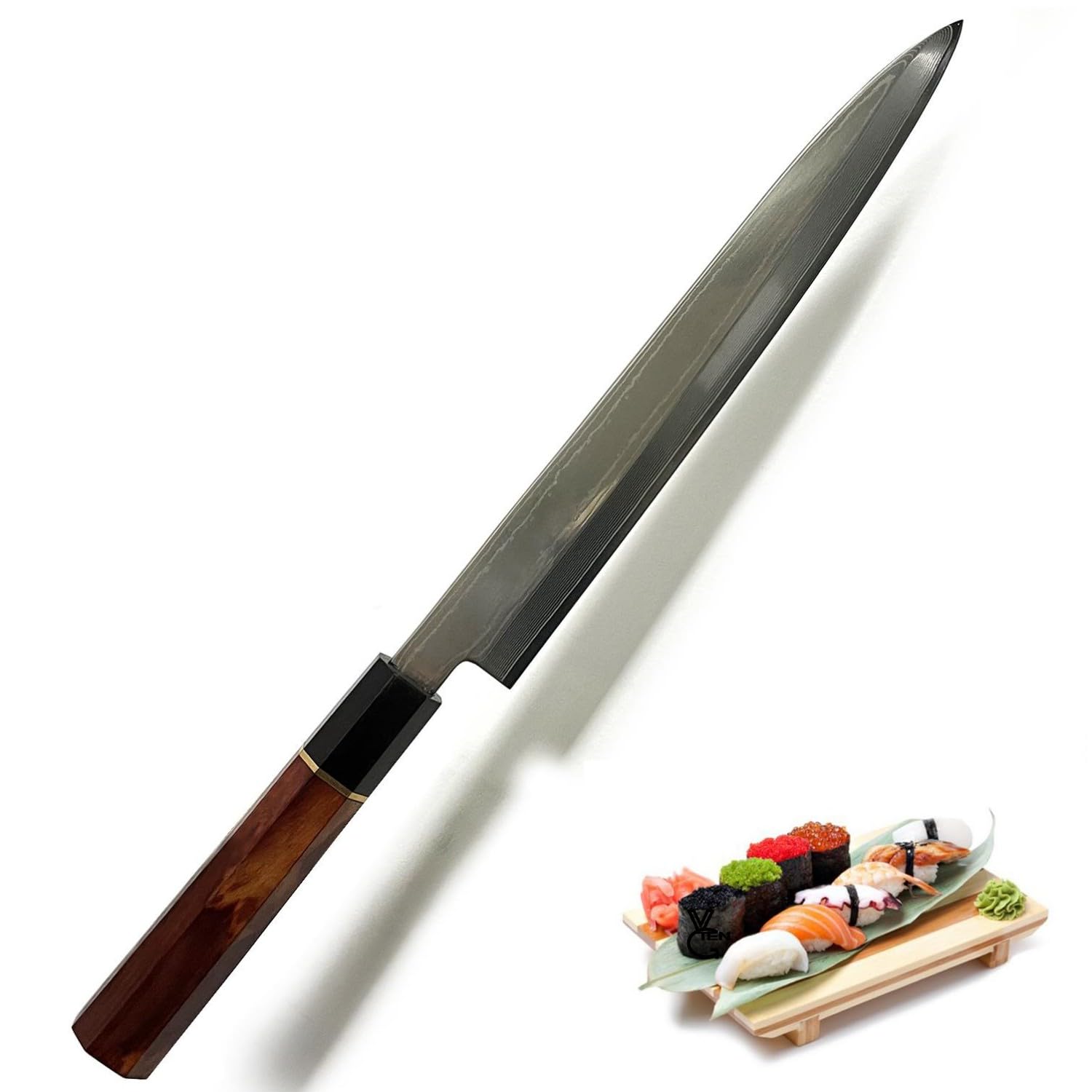 柳刃包丁 240mm 刺身包丁 67層ダマスカス V金10号鋼 鍛造 和包丁 紫檀 黒檀八角柄 プロ向け プレゼント