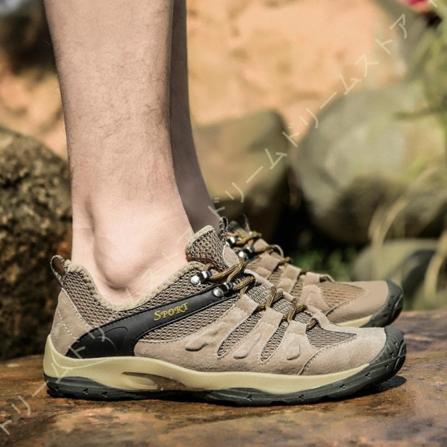 アウトドア ハイキングシューズ メンズ トレッキングシューズ ローカット 防滑 衝突防止レザー 登山靴 幅広 3e 軽量 通気 ウォーキング 耐摩耗性 速乾