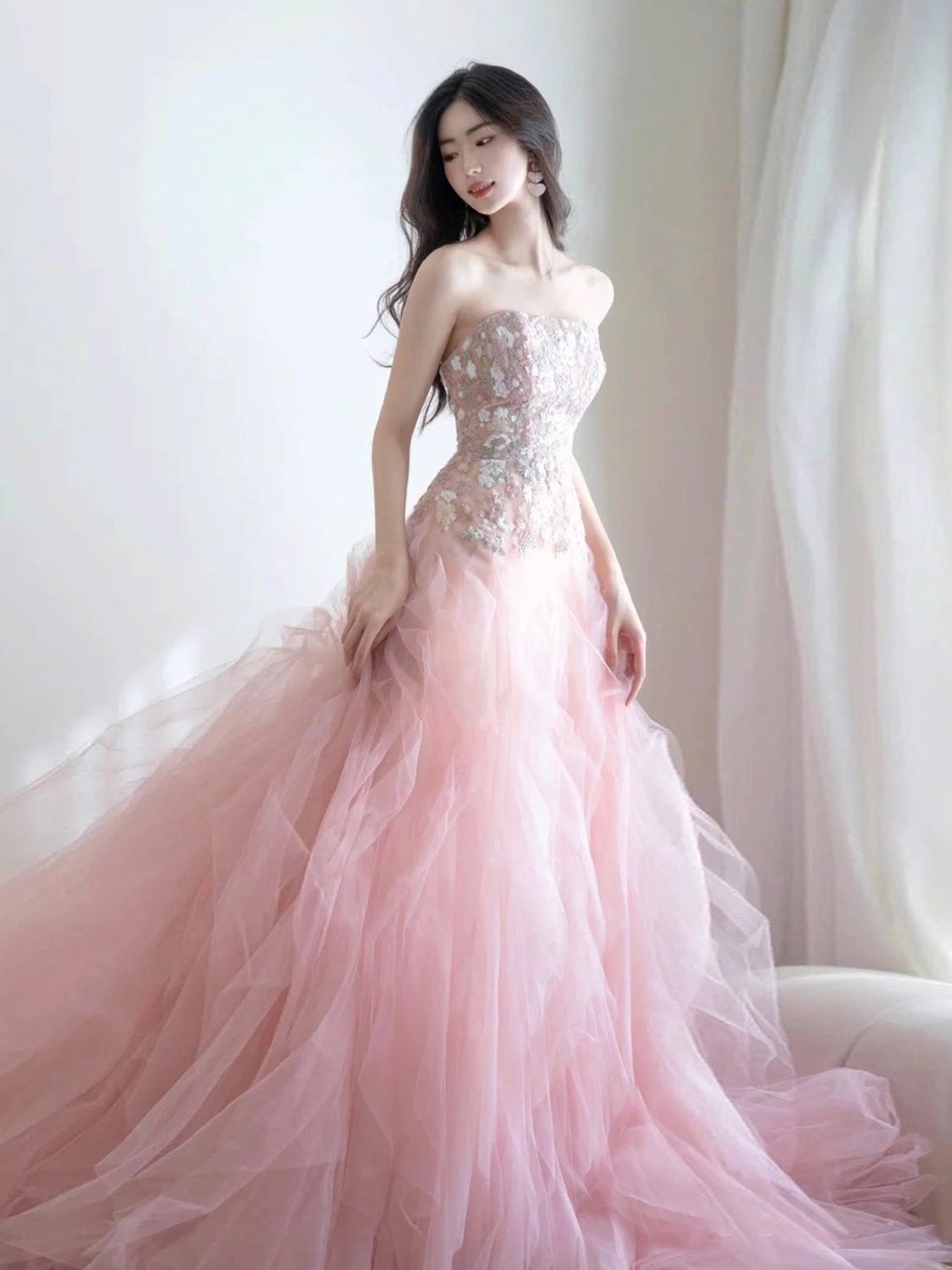 2024女性用スーパーフェアリーブトップイブニングドレス2024冬ピンクふわふわプリンセスドレス歳大人ドレス 6,459円