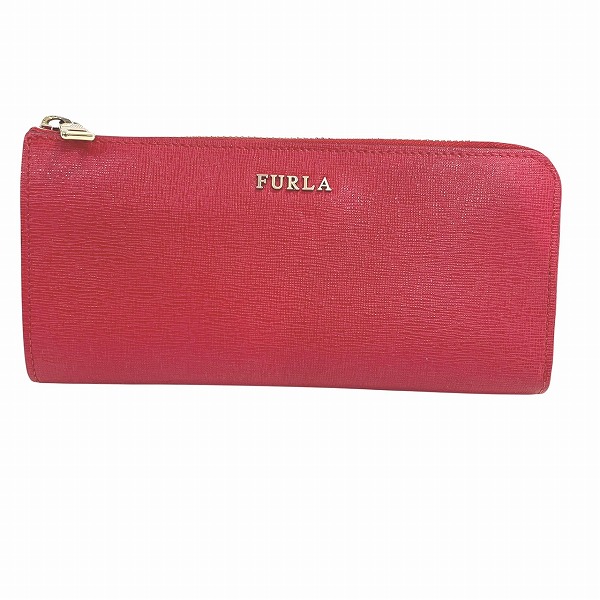 フルラ FURLA レッド レザー ラウンドファスナー 長財布 レディース 【中古】