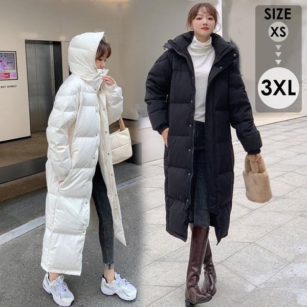 ダウンコート 超ロング 90％ダウン ダウンジャケット Aライン フード有り 撥水 着痩せ 軽量 大きいサイズ 黒 ブラック オフホワイト 無地 厚手 アウター 冬服 防寒着 おしゃれ あったか レデ