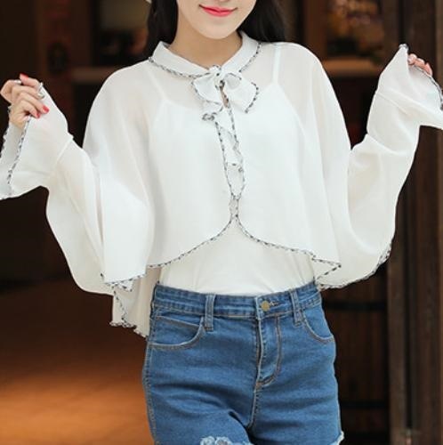 2216.シフォン フリル トップス(ホワイト)