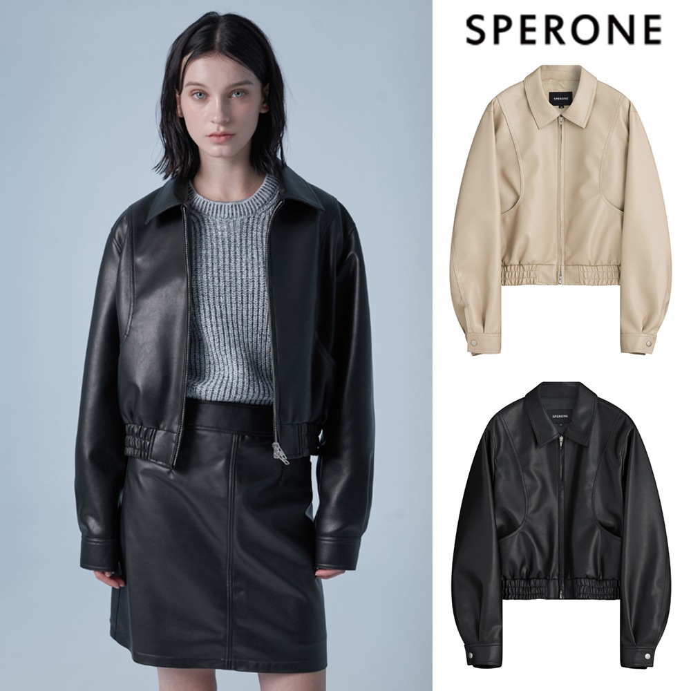 [SPERONE] Overfit curved leather blouson