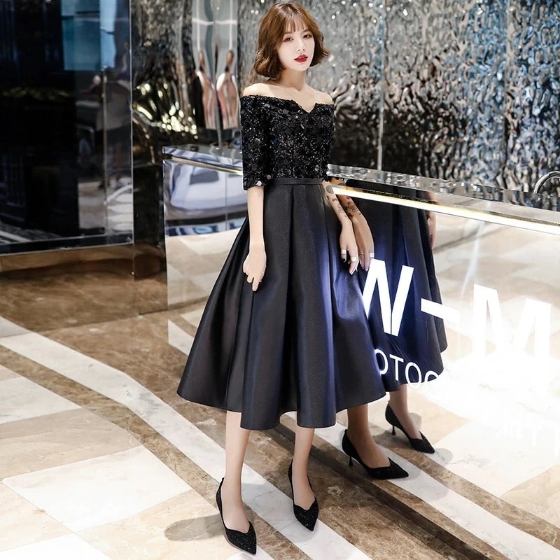 SNSで話題パーティードレス 結婚式 ロング丈 お呼ばれ ドレス ワンピース 披露宴 同窓会 ブライズメイドドレス 二次会 食事会 30代 40代 ブラック