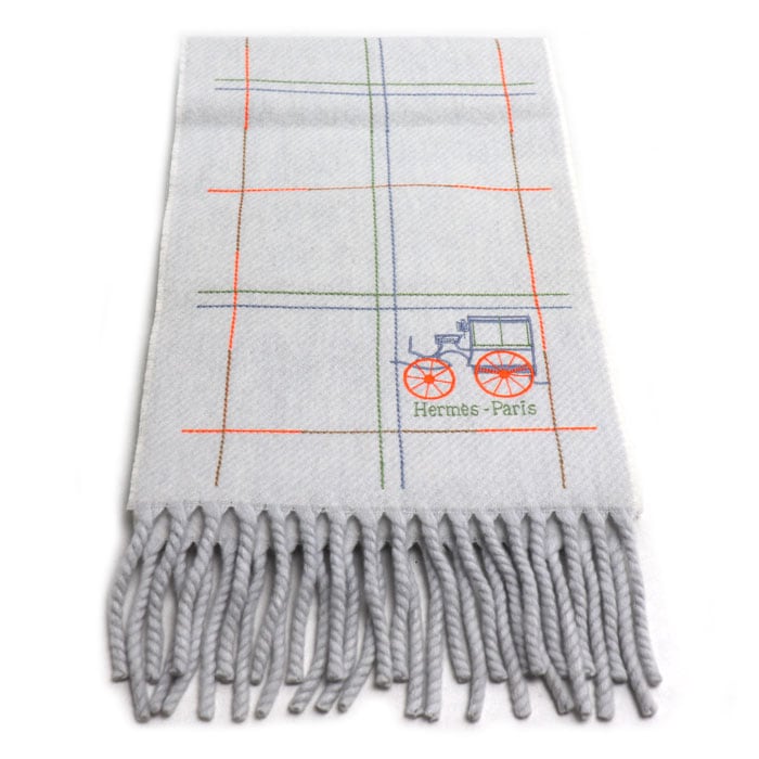 HERMES エルメス グラン・ブロデ・ベルリンヌ マフラー グレー グリ・デュ・ノール H259149S 01 レディース 中古 美品