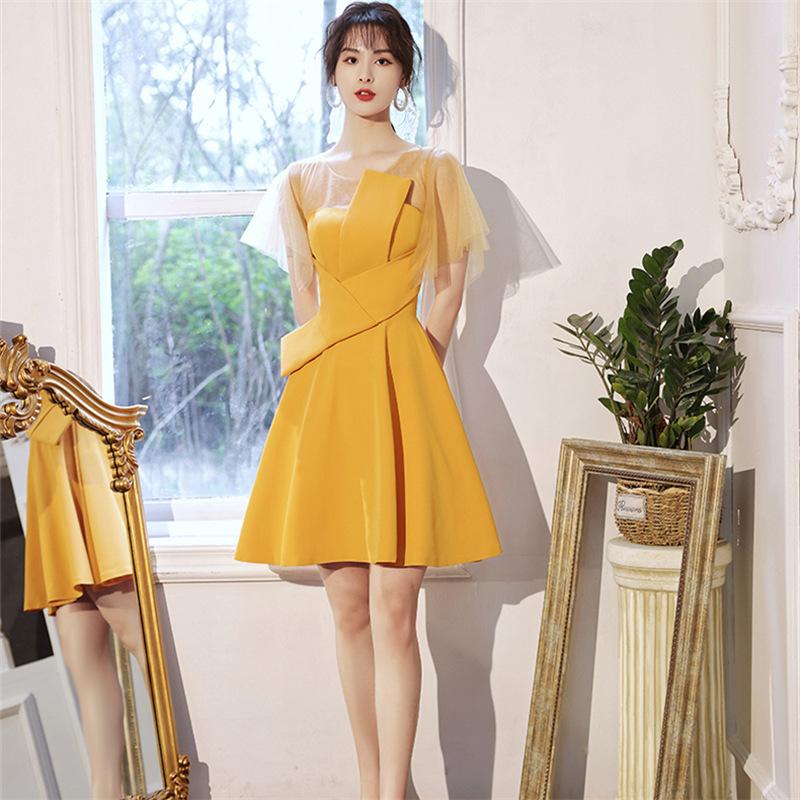 【急速出荷!】パーティードレス レディース ナイトドレス ショート 黄色 ワンピース ウェディング イベント 公演 プリンセス 洋服 クラブ 発表会 舞台衣装 姫系 ポイントの使用