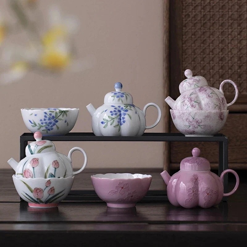 [今週のお買い得]純粋な手描きの1枚のポット1カップ旅行ティーセットクリエイティブティーポットティーカップハイオードトラベルティーセット値下げしました！