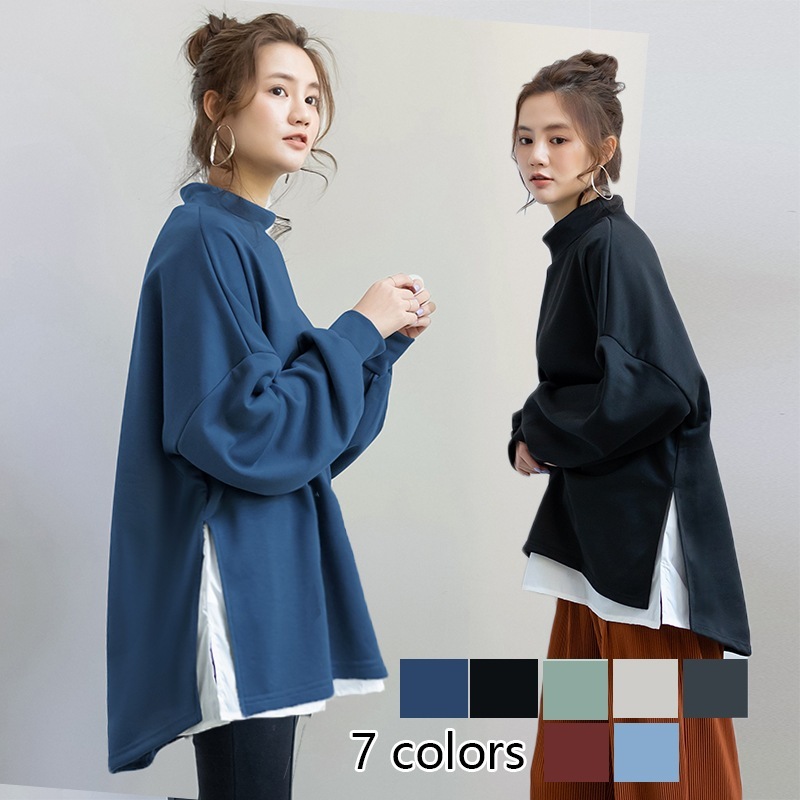 無地 ビッグシルエット クルーネック レイヤード スウェット トレーナートレーナー