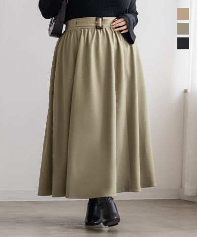 大きいサイズ レディース LL 3L 4L XL XXL XXXL CLETTEオリジナルベルト付きギャザーロングスカート