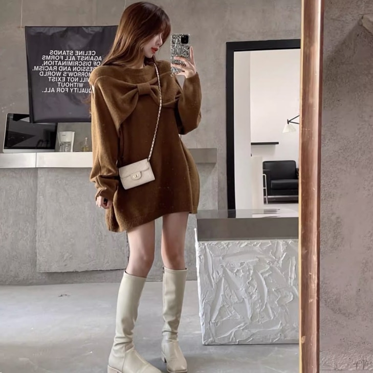 ワンピース ニットソー ミニ丈 ショート ショート丈 袖あり 長袖 ラウンドネック リボン 大人可愛い きれいめ シンプル カジュアル 大人 上品 おしゃれ お洒落 かっこいい 大人女子 ラブリー 5,886円