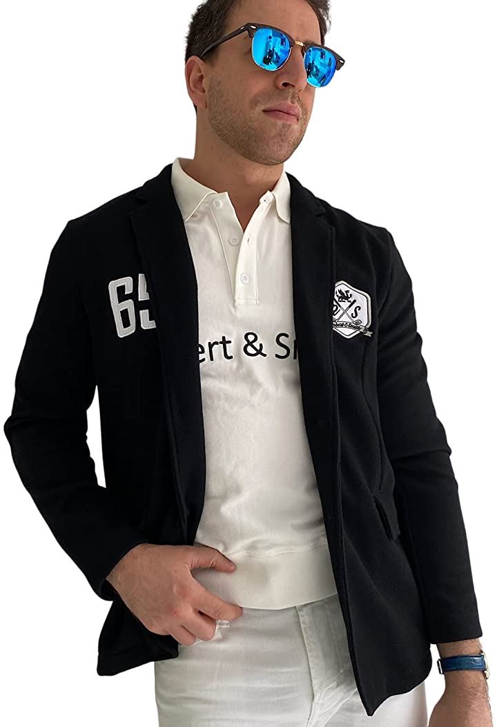 ロバートアンドスミス ゴルフ ジャケット ゴルフウエア 紺ブレ ネイビー エンブレム付 メンズ( ダークネイビー, M)