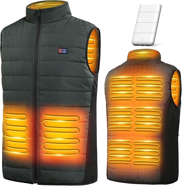 電熱ベスト ヒーターベスト USB給電 10000mAh 3段階温度調節 モバイルバッテリー付き 洗濯可 超軽量 電熱ウェア 防寒着 ヒーター内蔵 バイク ゴルフ(グリーン, S)