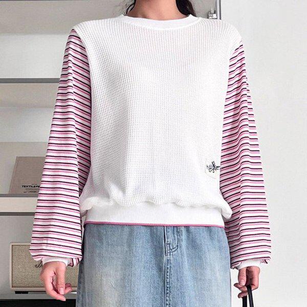 （T）ワッフル段々ティー 春 レディース Tシャツ 長袖 シーズン変わり目