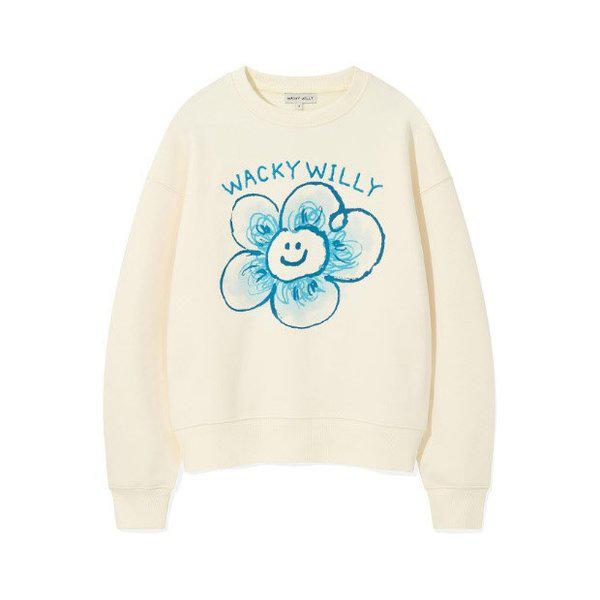 ワキウィリー長袖Tシャツ KQJ WA2503CR55CM ウーマンズ ビッグリリー グラフィック スウェットシャツ クリーム