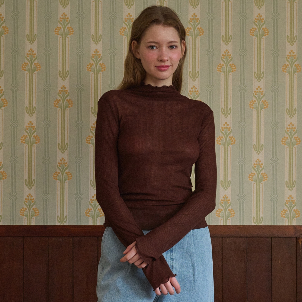 Wave Stitch Half-Neck Long Sleeve [Dark Brown]