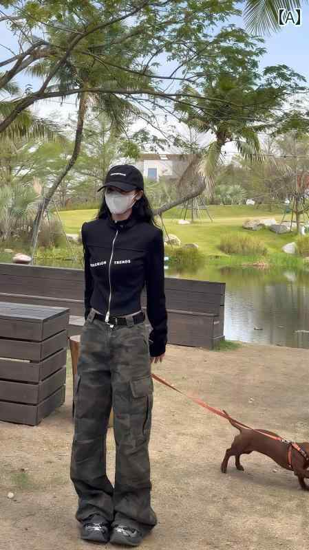 カーゴパンツ　メンズ　レディース レトロ 迷彩 オーバー オール ジーンズ レディース 2025 春 アメリカン スタイル ホット ガール ハイウエスト スリム ワイド レッグ パンツ