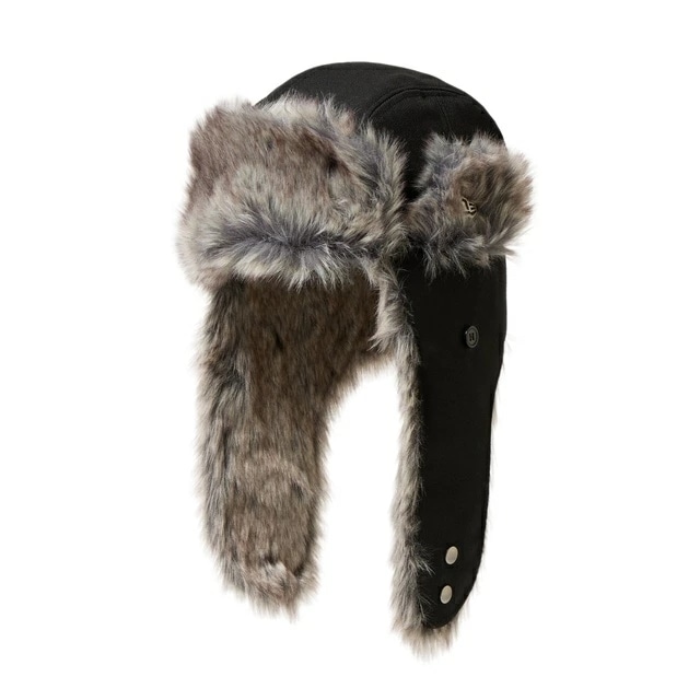 [即納]NEWERA トラッパー ウール ブラック ボンバーキャップ フライトキャップ 耳あてつき帽子 防寒 アウトドア ファー 帽子 キャップ MENS メンズ　男性 NEW ERA　パイロットキャ