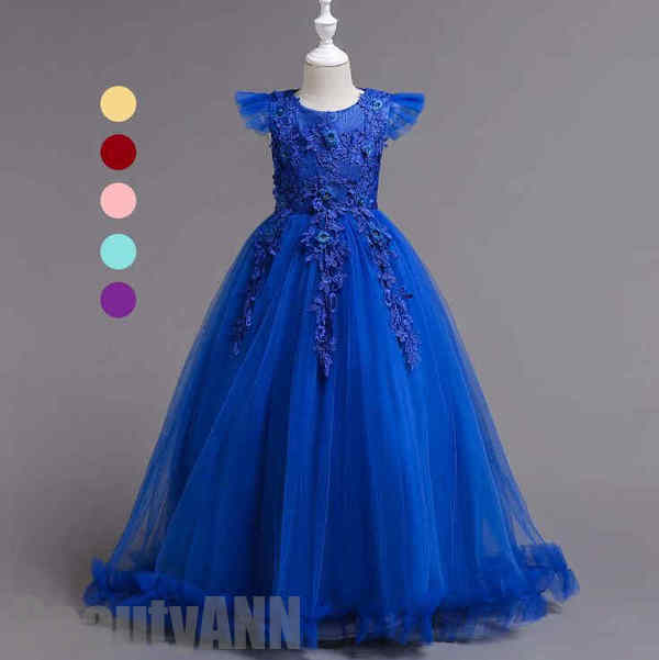 ！高品質新生活 お姫様ドレス イエロー グリーン 6colors レース ロング丈 子供ドレス フォーマルワンピース 子供プリセンスワンピース 子供Aライン 子ども 女の子 ジュニア ピアノ発表会 結