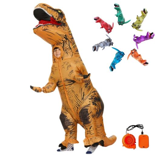 コスパ最高 即納 REKUCCI ティラノサウルス 着ぐるみ 恐竜 コスプレ ハロウィン コスチューム インフレータブル 大人 子供 膨張式 クリスマス 誕 文化祭 イベント【顔出し 】 (子供120