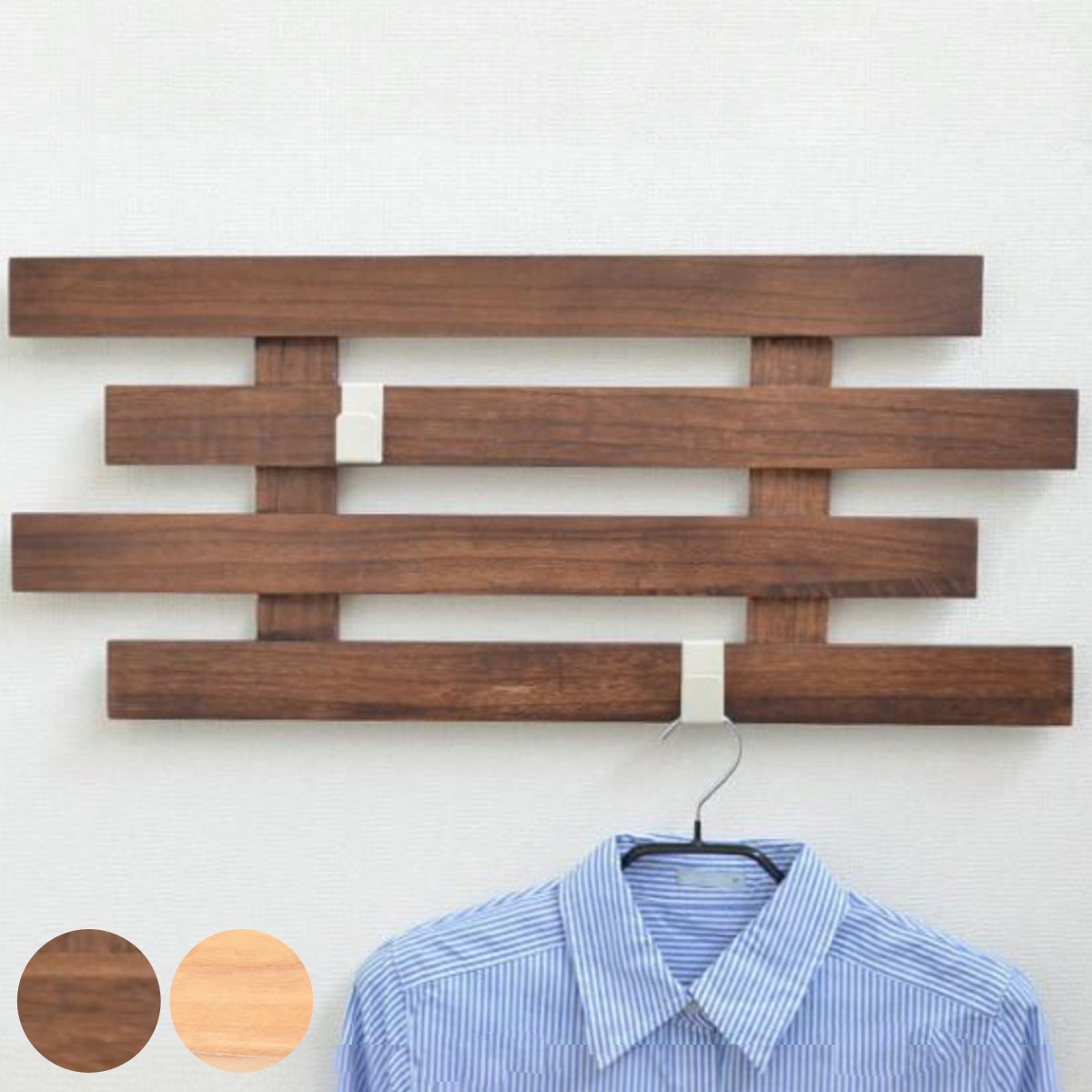 壁掛け すのこ 幅66x奥行3x高さ29cm 壁に付けられるすのこ 4段 フック 2個付き 壁面収納 収納 ラダーラック 壁面ラック スノコ フック2個 飾り棚 ディスプレイ インテリア 棚