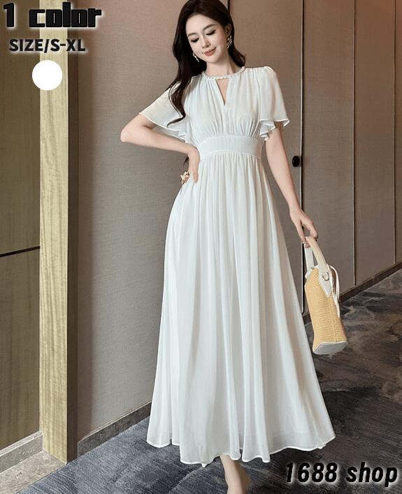ベストセラー2025　フレアワンピース ロングワンピース　半袖　姫系ワンピース　シフォン　ワンピース インポート ひざ丈 ミドル丈 エレガント　アシンメトリー 花柄 パーティドレス お嬢様 セクシー