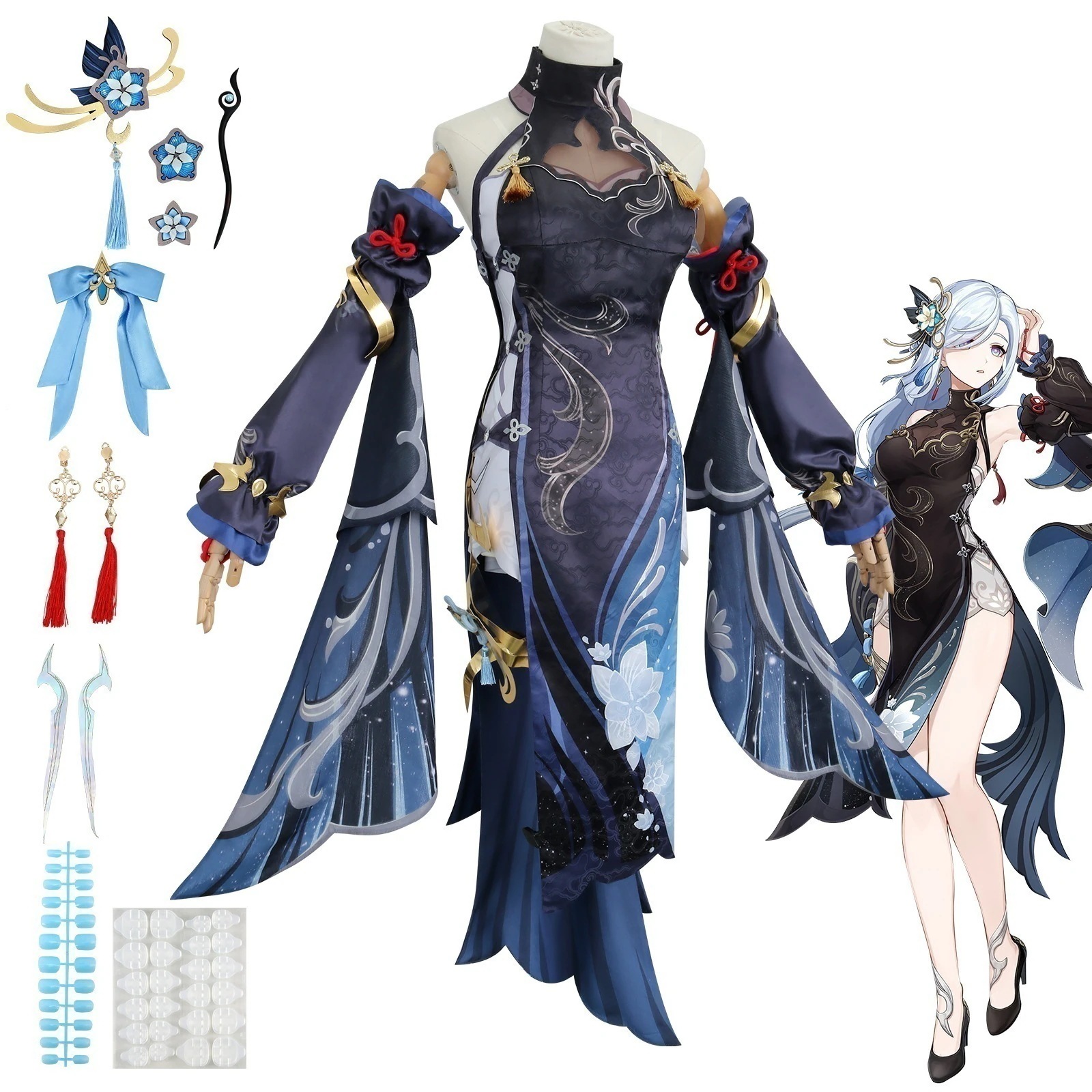 元神海灯祭り申鶴皮膚cosゲーム冷花幽露申鶴コスプレセット女