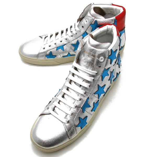SAINT LAURENT PARIS レディース スターモチーフ ハイカット スニーカー シルバー / マルチカラー 377341 BSZ10 8143