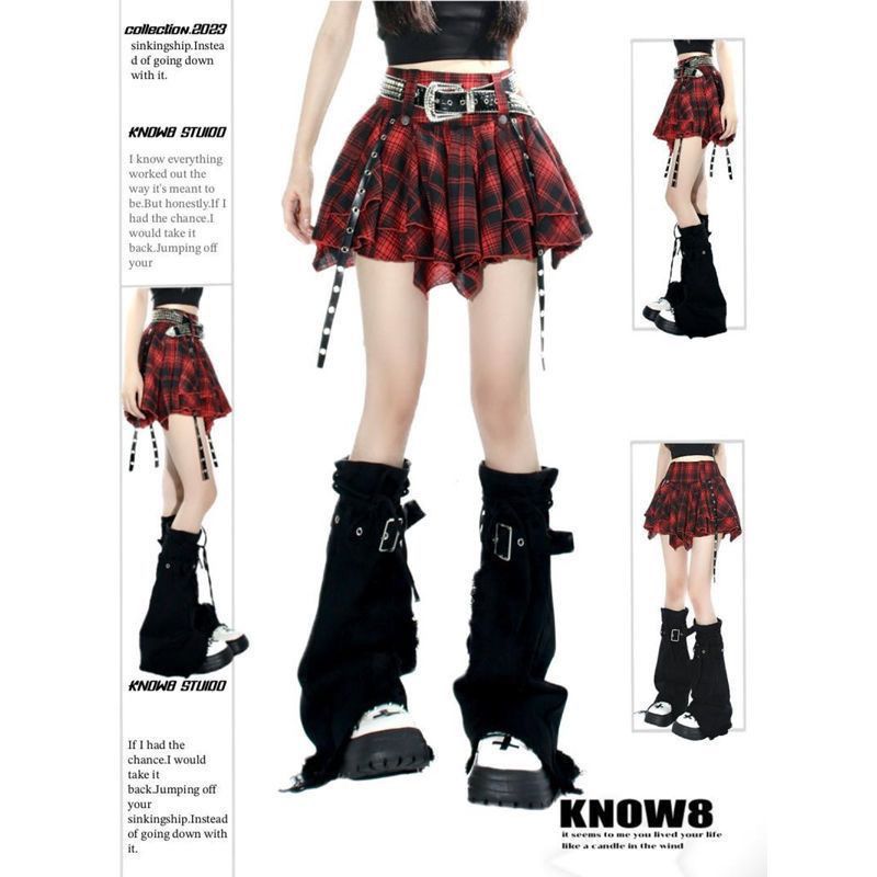 【急速出荷】【3個セット】25ニュースタイル サブカルチャー ダーク イレギュラー 赤チェックスカート 半そでワンピース y2kパフスカート ケーキスカート レディース
