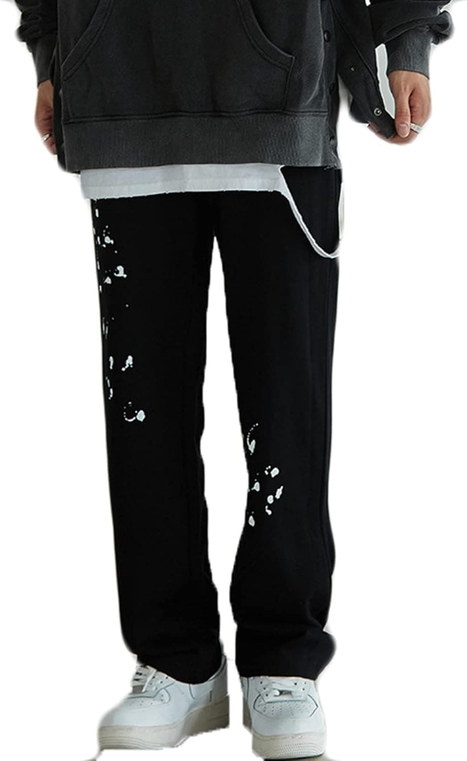 綿100% ハイストリート ロングパンツ インクジェット イージーパンツ メンズ ブラック 長ズボン ストリートファション カジュアル おしゃれ ヒップホップ 大きいサイズ リラックス ふんわり 快適