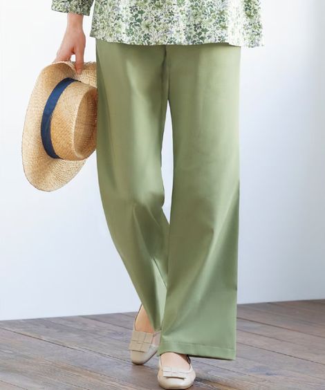 ロングパンツ 「お家で洗える」セミワイドパンツ アトランダム