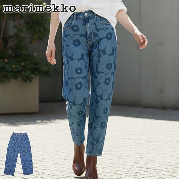 日本正規品 ジーンズ レディース ウニッコ柄 デニム デニムパンツ デニムジーンズ 花柄 パンツ ボトム ミッドインディゴ Maridenim Barrel Unikko 52249193406