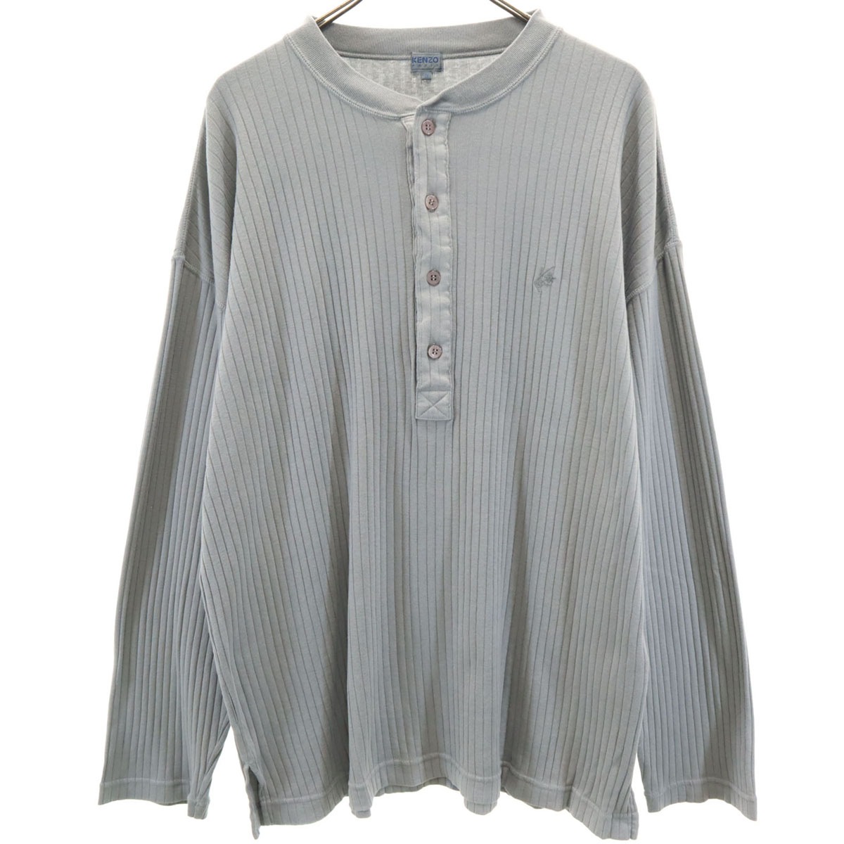 90s オールド 日本製 長袖 ヘンリーネック カットソー 3 グレー メンズ 古着